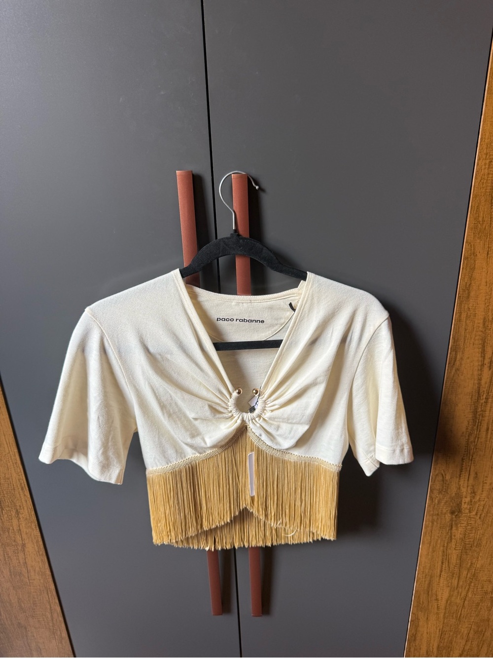 Paco Rabanne Cream Top with Gold Fringe